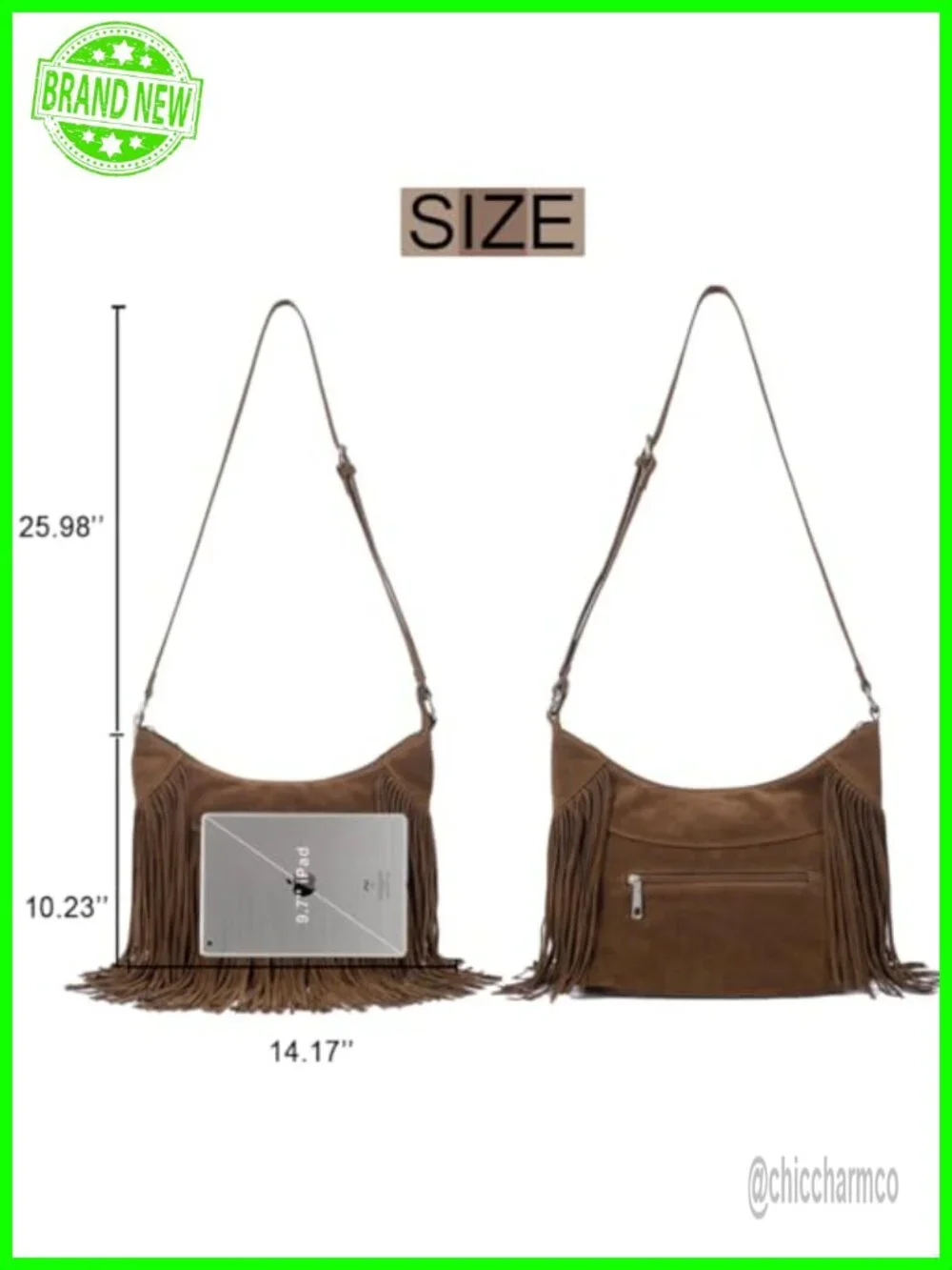 Vegan Suede Fringe Hobo Bag Crossbody Tassel Hippie Purse